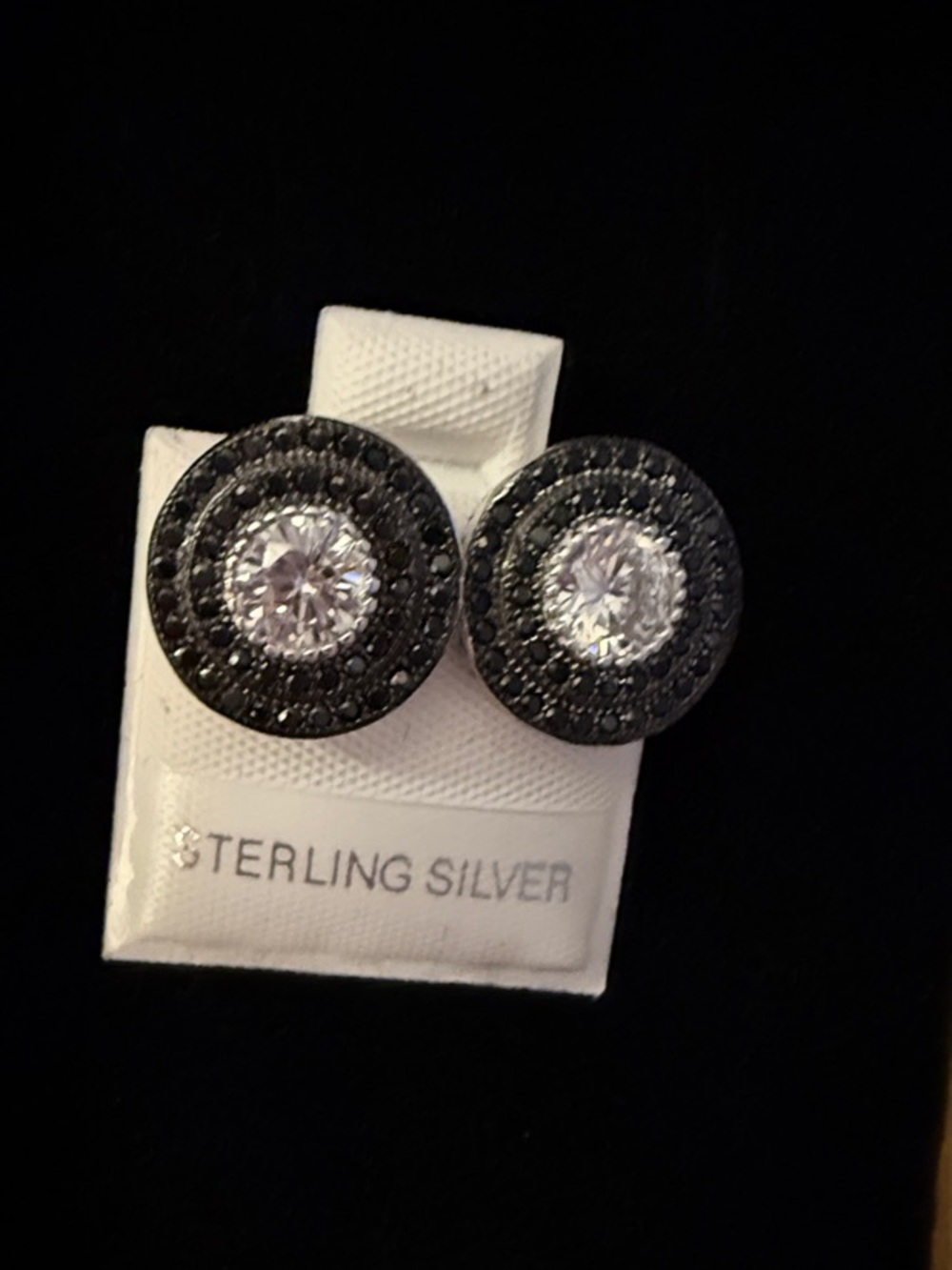 Sterling Silver Black and White Halo Stud Earrings
